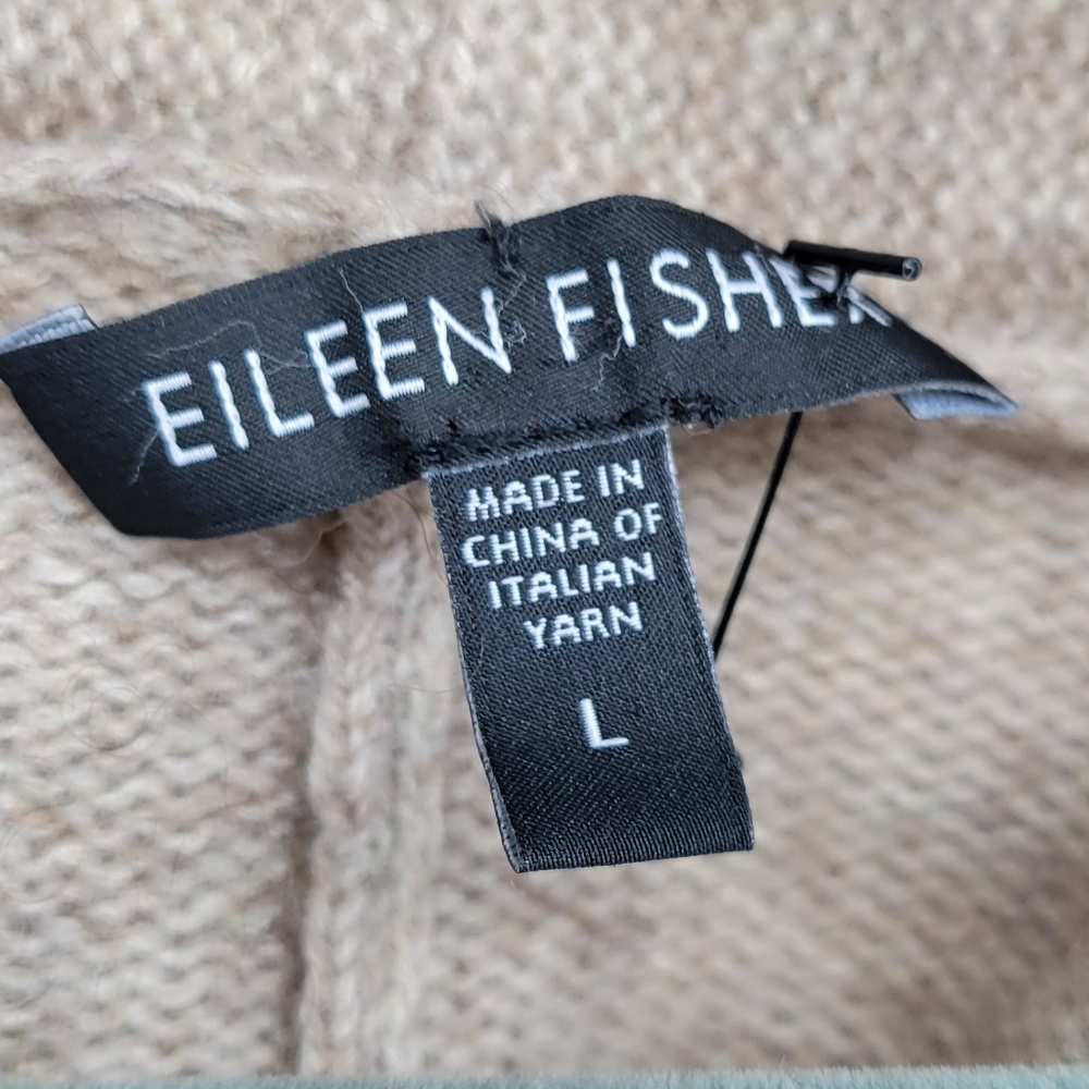 Eileen Fisher Taupe Open-Front Wool Blend Cardigan - Picture 2 of 6